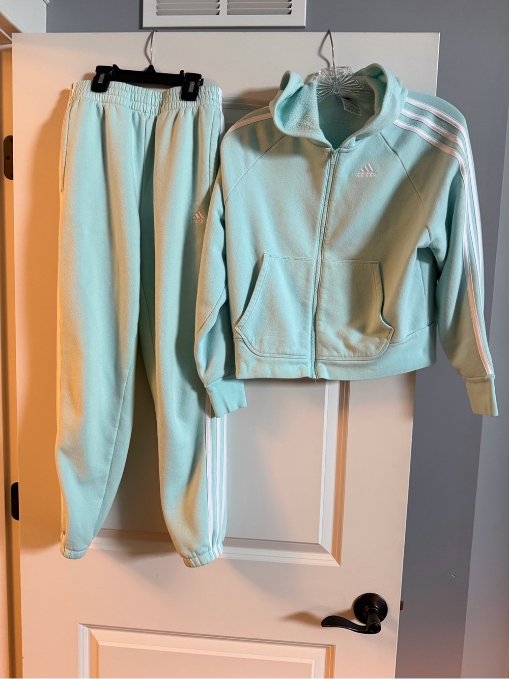 Girls’ adidas track hoodie jacket and pants set Mint & White Large
